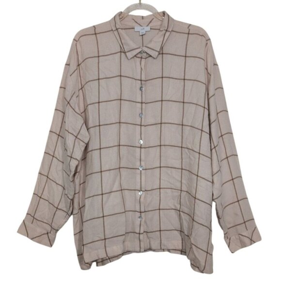 J. Jill Tops - J Jill Windowpane Check Shirt Womens Petite Size Large Beige Check Button Front